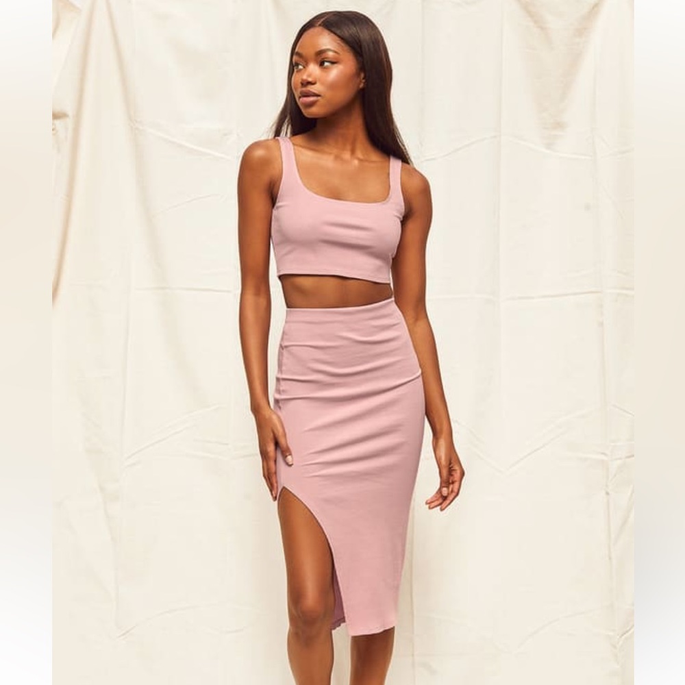 Set for life blush pink ribbed bodycon two piece dress